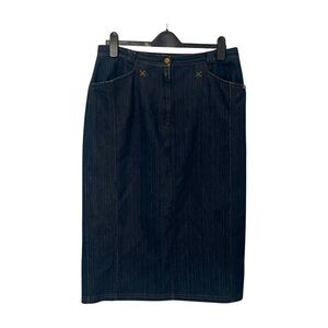 Emilie Dark Blue Indigo Raw Denim Midi Skirt Size Large